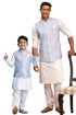 VASTRAMAY Lavender Woven Jacket With White Kurta and Pyjama Baap Beta Set